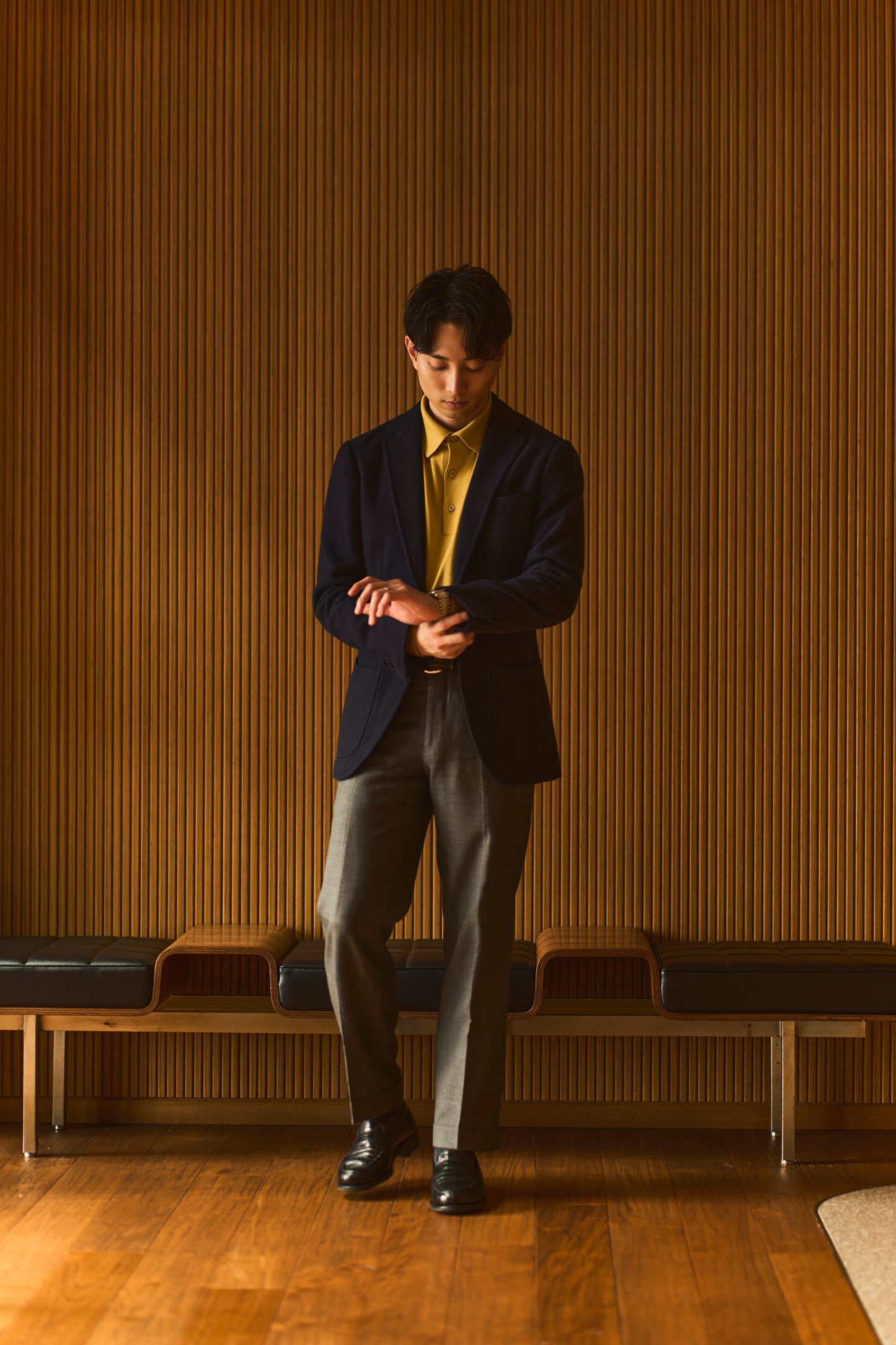 SUVIN長袖ニットポロ キラーストリートエディション-Mustard Yellow-