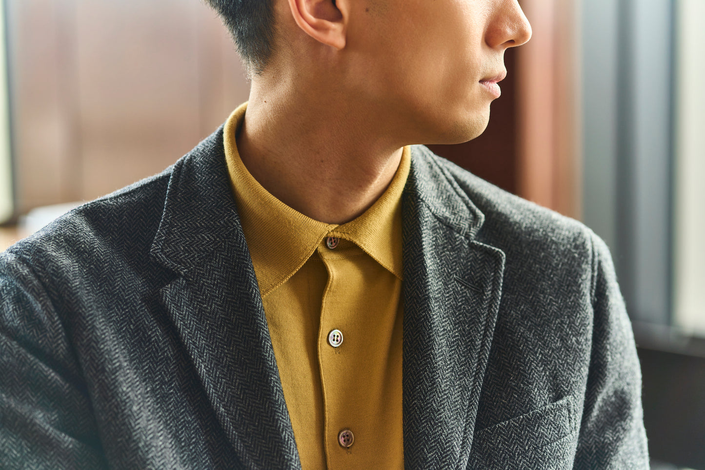 SUVIN長袖ニットポロ キラーストリートエディション-Mustard Yellow-