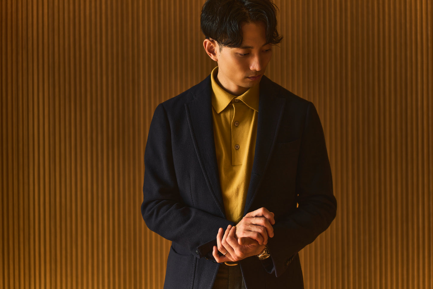 SUVIN長袖ニットポロ キラーストリートエディション-Mustard Yellow-