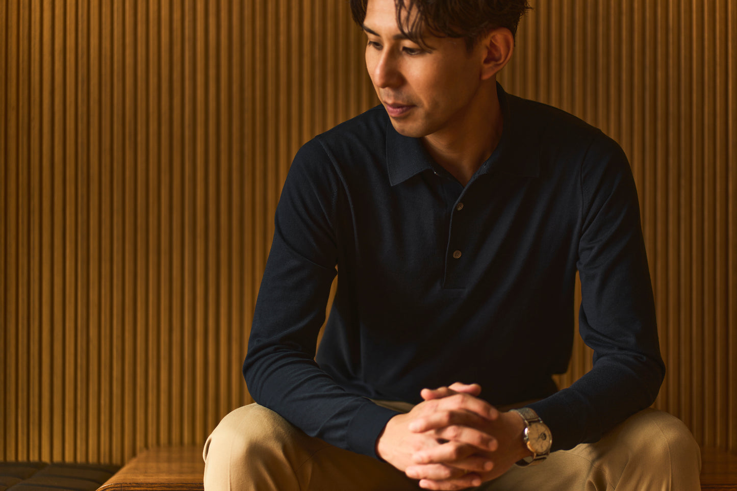 SUVIN長袖ニットポロ キラーストリートエディション-NAVY-